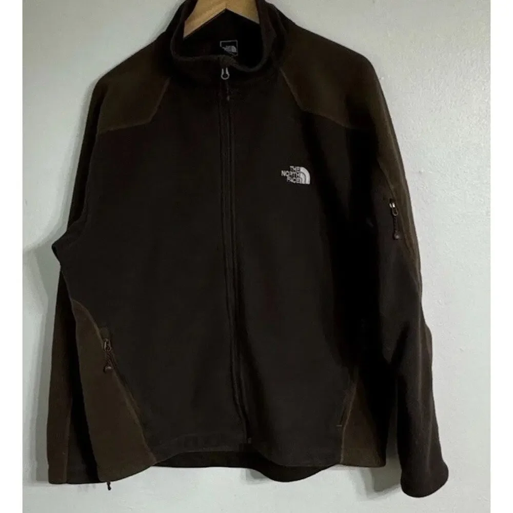 North Face Jacket Mens Large Windfall Fleece Full Zip Brown High Collar Pockets